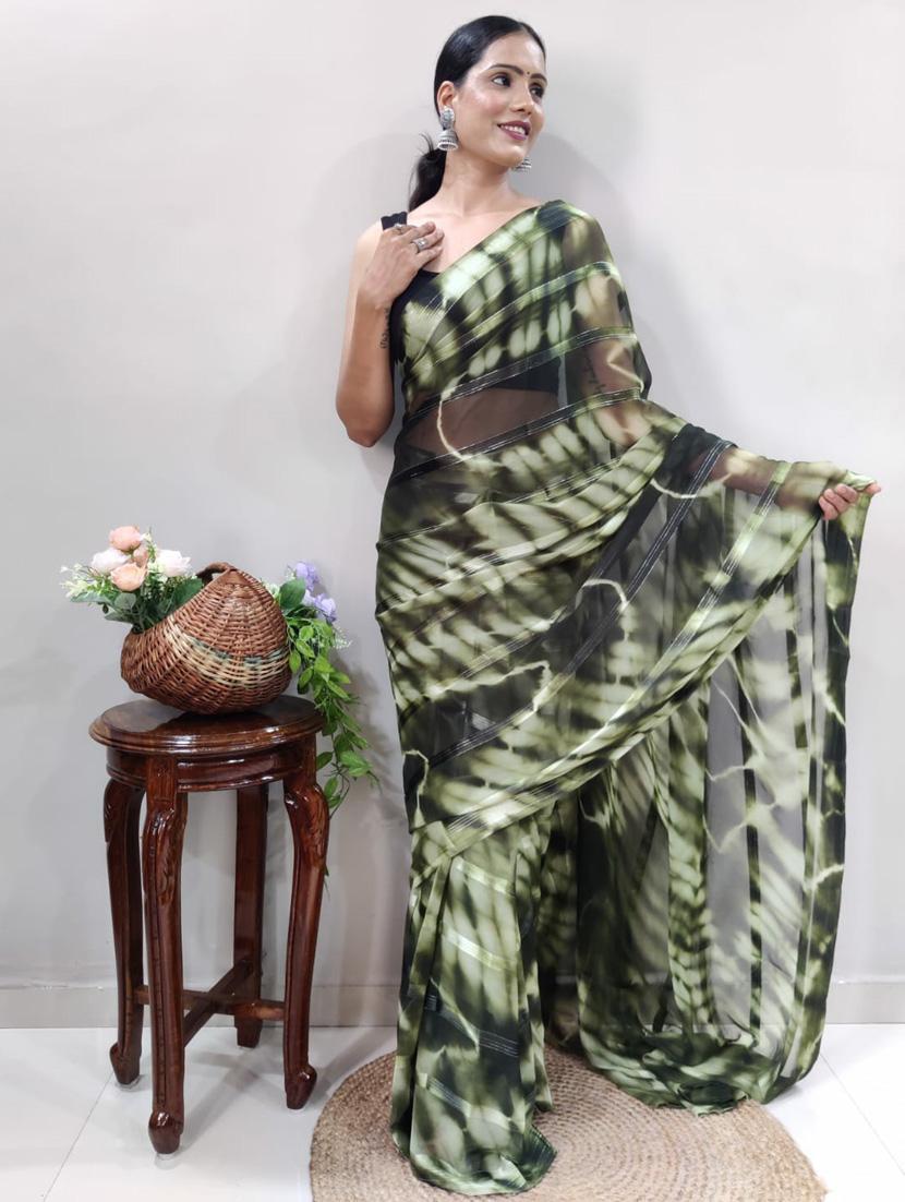 women green tie & dye georgette saree - 21169091 - Standard Image - 3