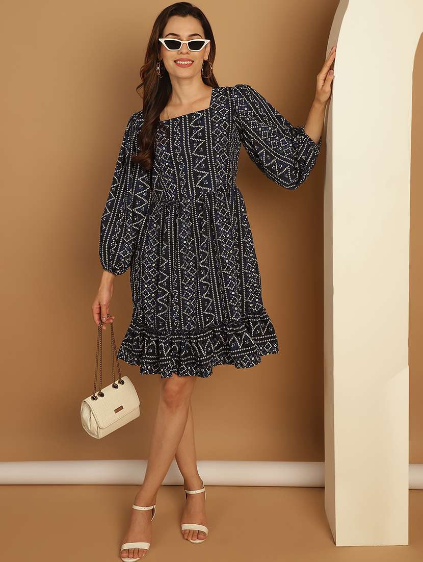 navy blue cotton fit & flare dress