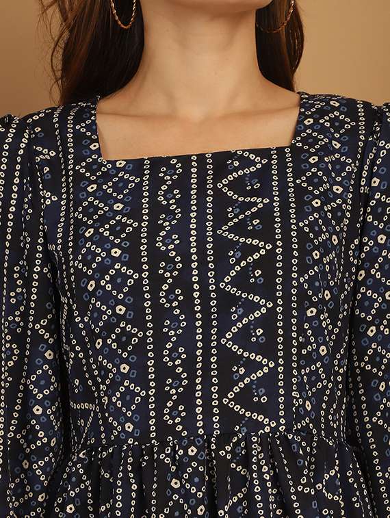 navy blue cotton fit & flare dress - 21169159 -  Standard Image - 5