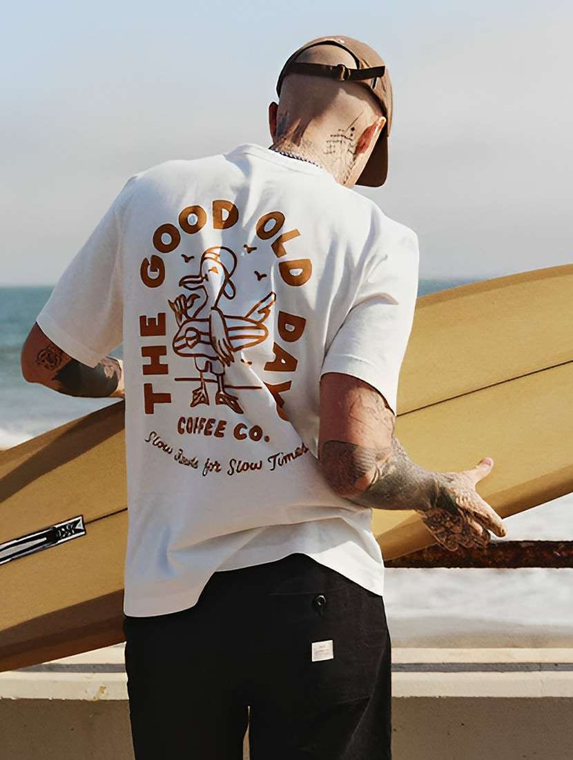 men back print round neck oversized t-shirt