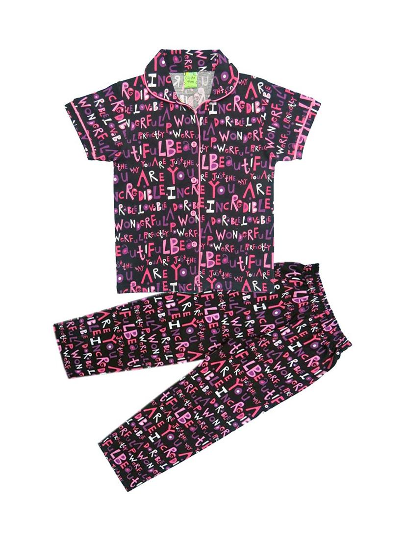 girls printed cotton pyjama nightwear set