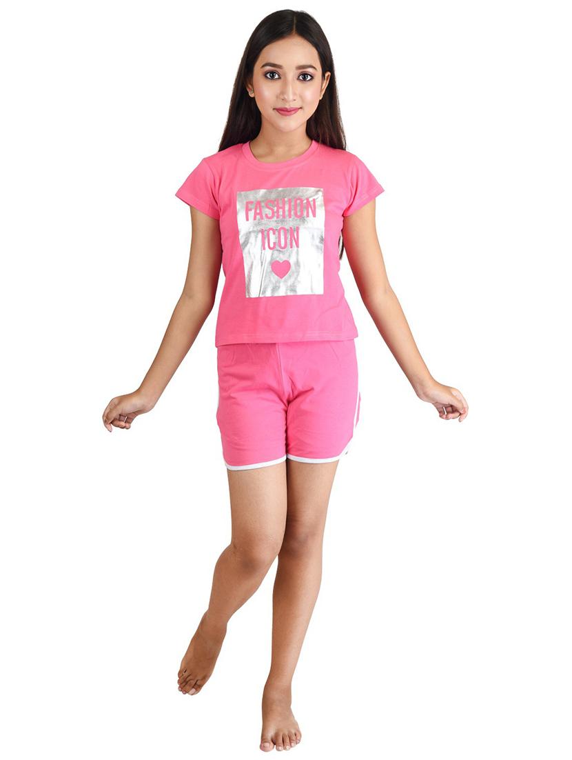 girls printed cotton shorts nightwear set
