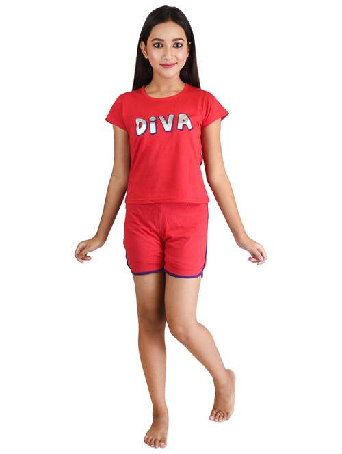 girls printed cotton shorts nightwear set - 21170152 -  Standard Image - 0