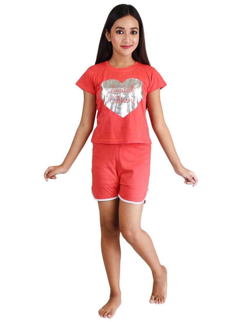 girls printed cotton shorts nightwear set