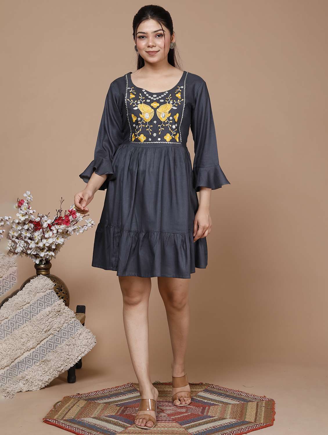 women three quarter sleeve ethnic dress - 21170622 - Zoom Image - 0