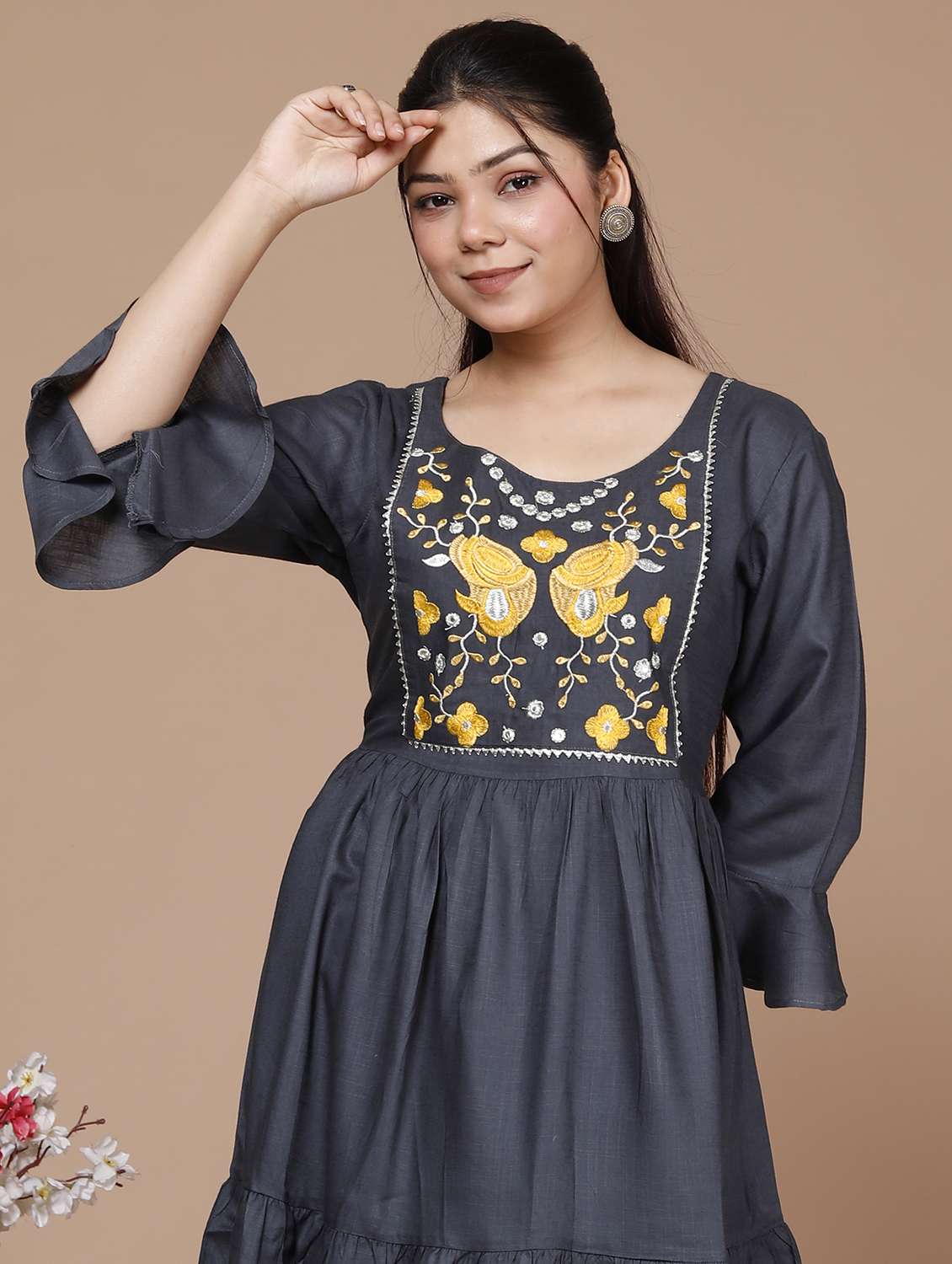 women three quarter sleeve ethnic dress - 21170622 - Standard Image - 3