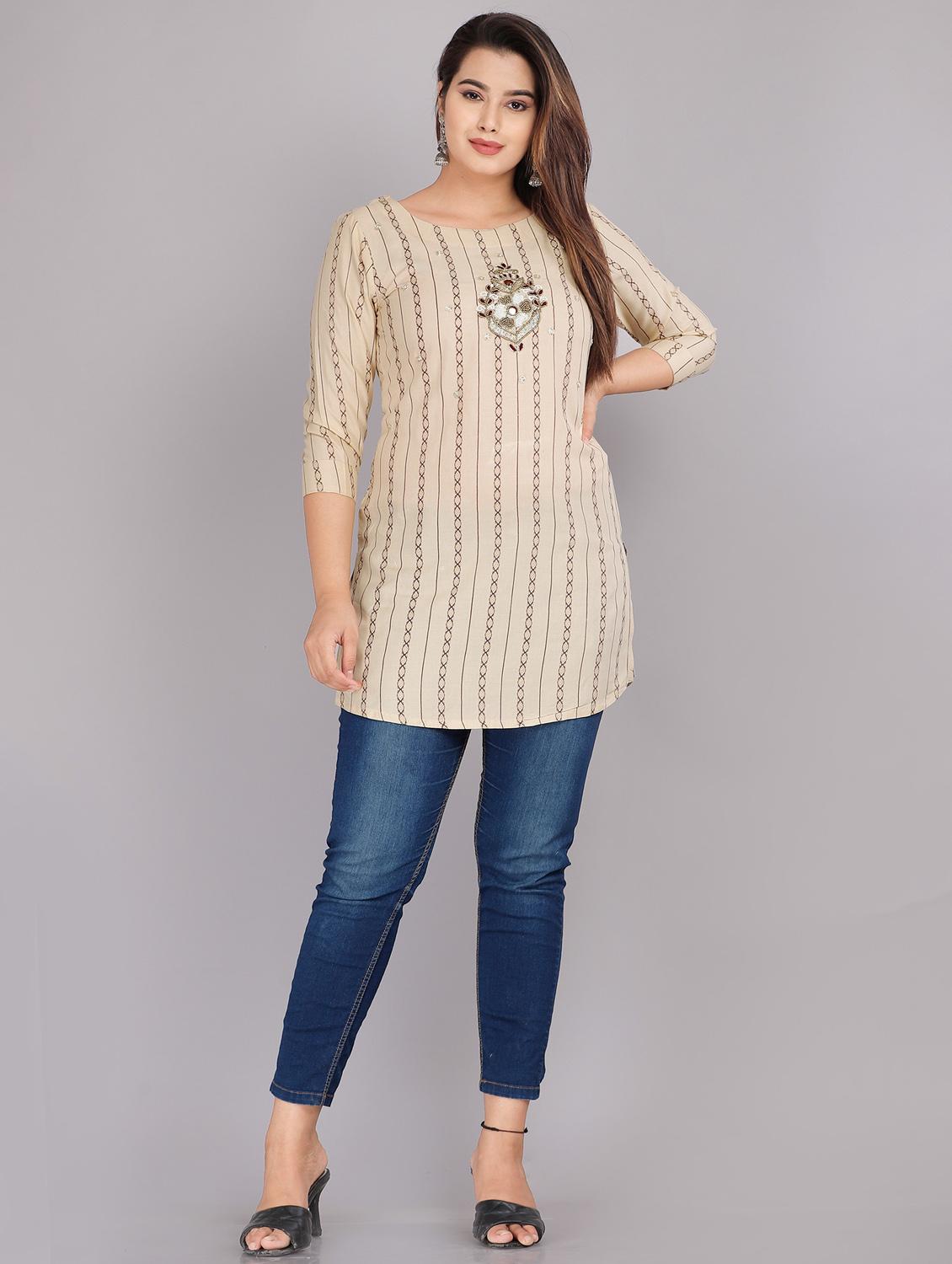 beige viscose straight kurta - 21170759 - Standard Image - 3