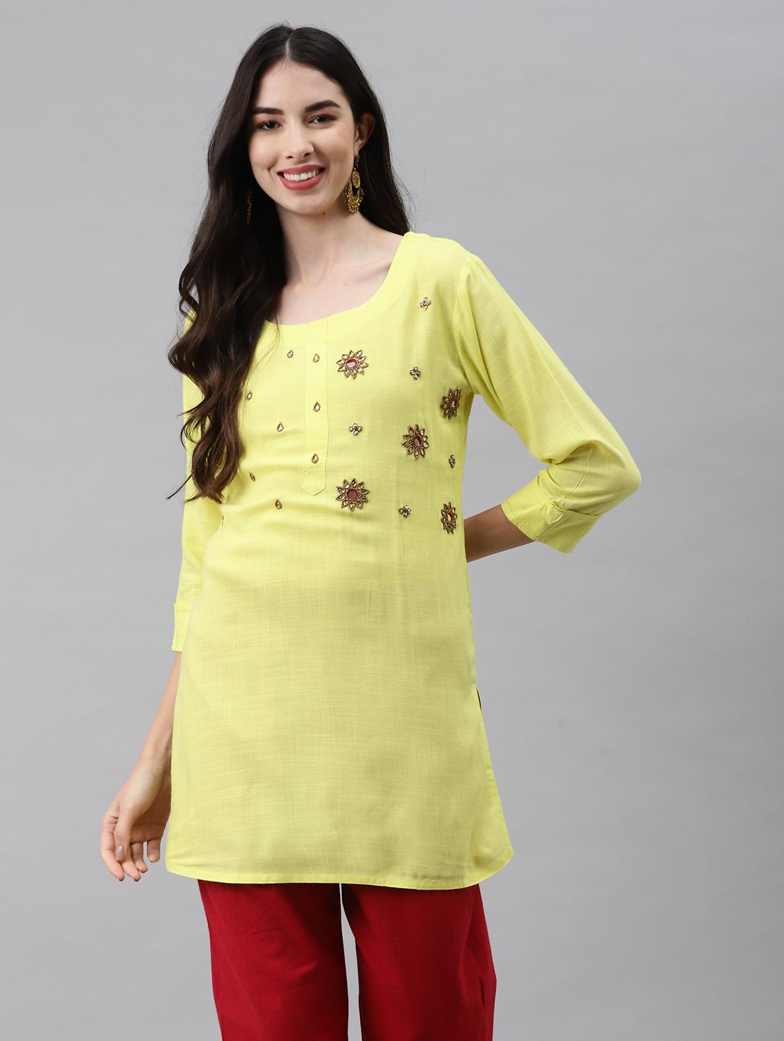 yellow viscose straight kurta - 21170781 - Zoom Image - 0
