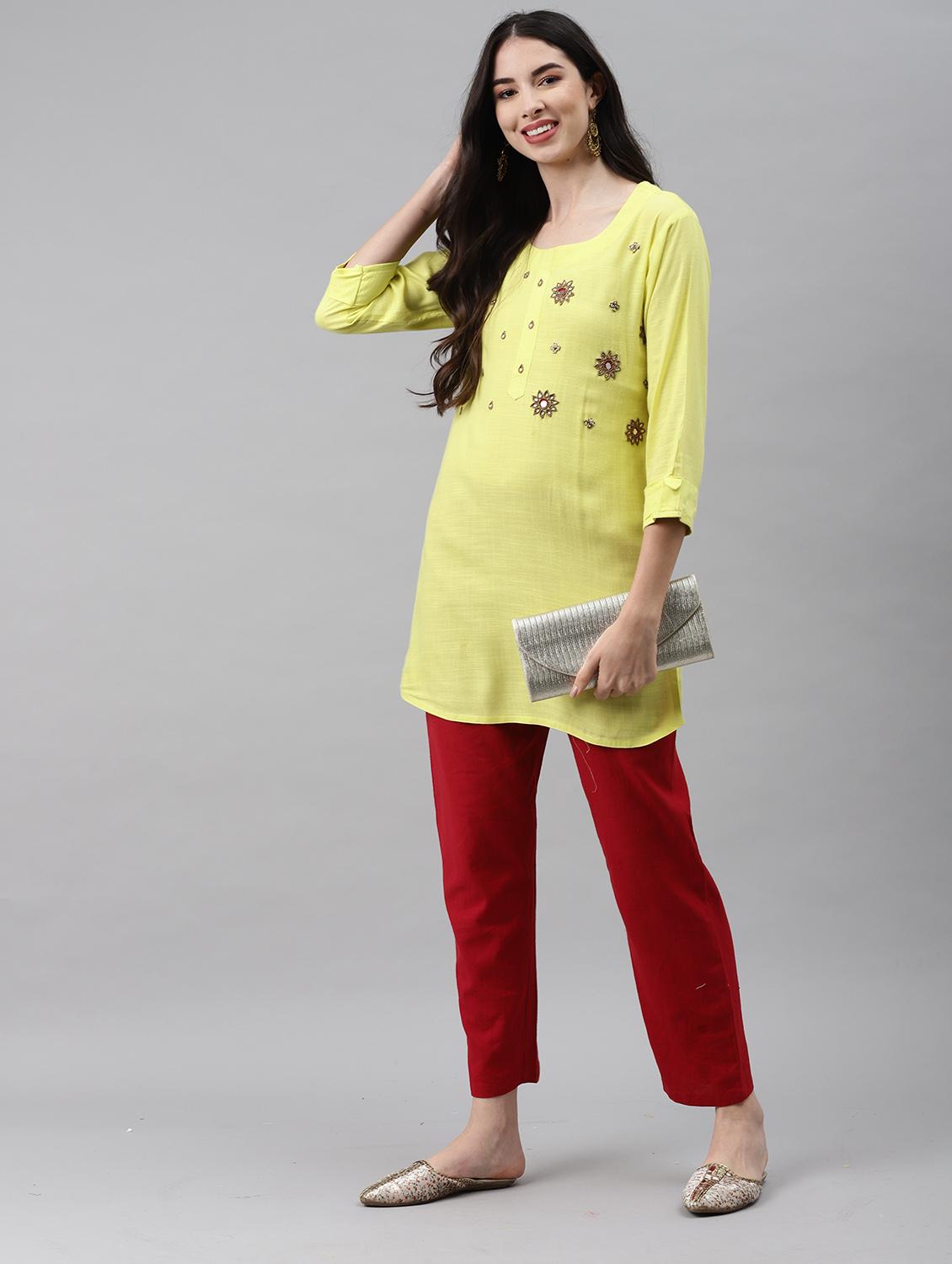 yellow viscose straight kurta - 21170781 - Standard Image - 3