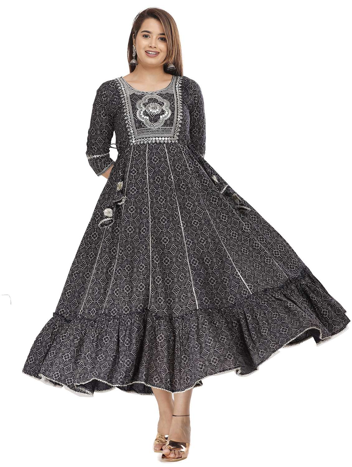 grey cotton blend anarkali kurta