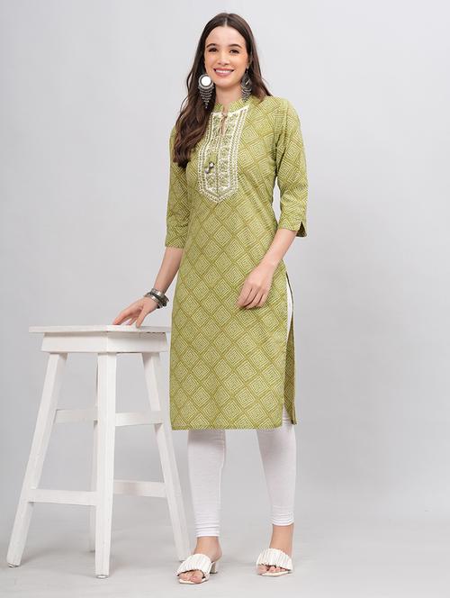 green colored cotton blend straight kurta - 21171007 - Standard Image - 0
