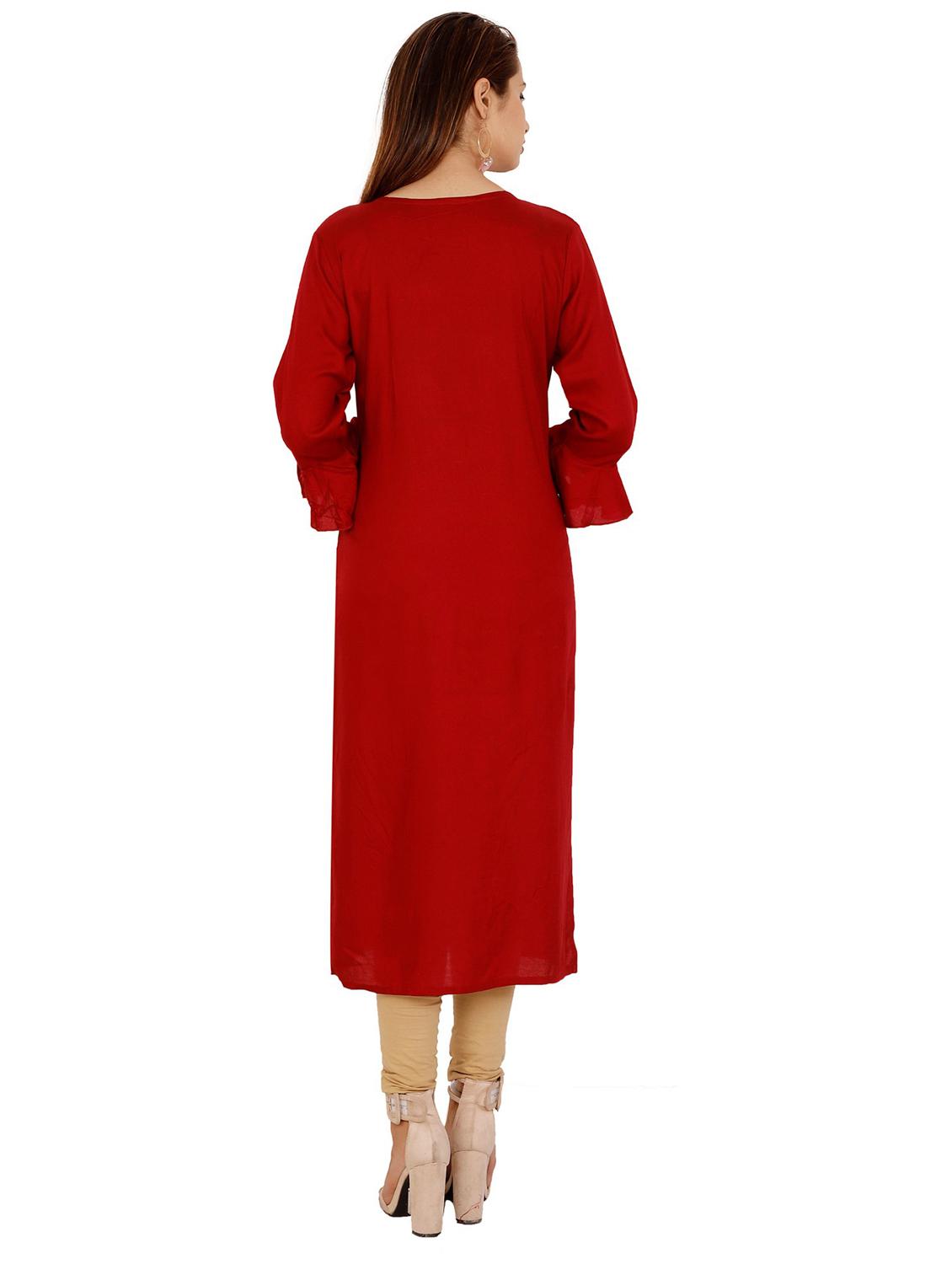 red cotton blend straight kurta - 21171027 - Standard Image - 3
