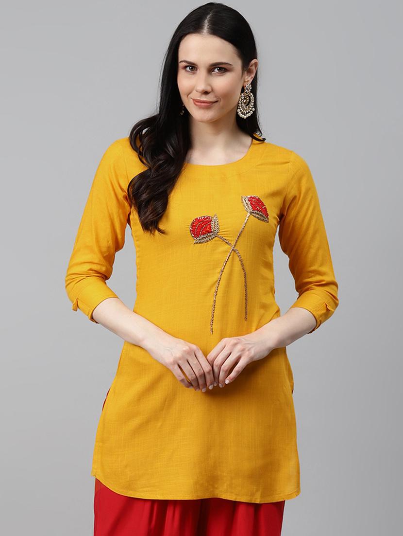 yellow viscose straight kurta - 21171051 - Zoom Image - 0