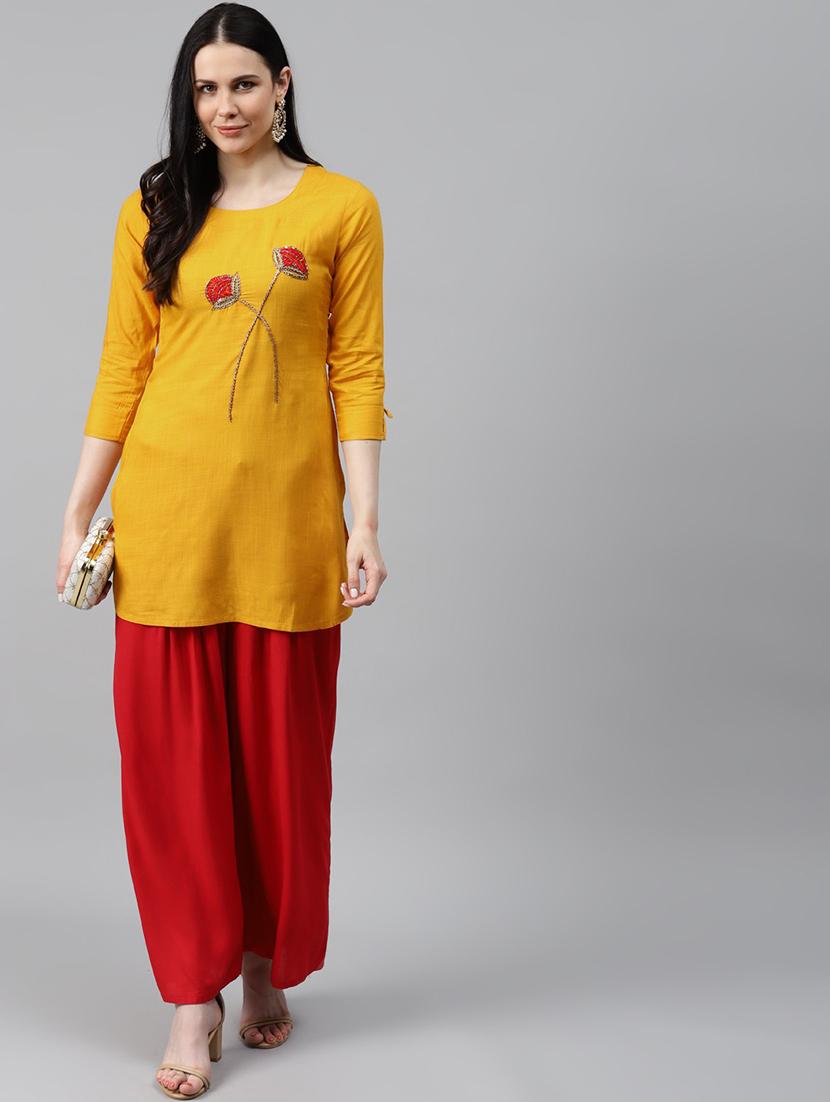 yellow viscose straight kurta - 21171051 - Standard Image - 3