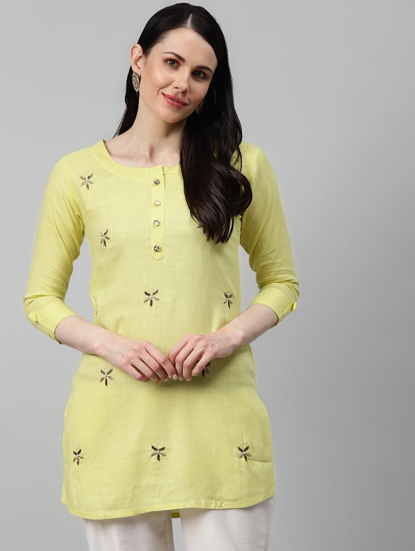 yellow viscose straight kurta - 21171054 - Zoom Image - 0