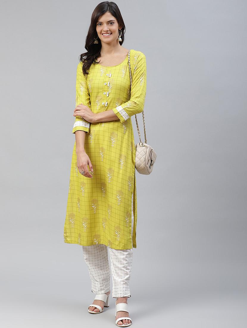 lime printed kurta & pant set - 21171081 - Zoom Image - 0