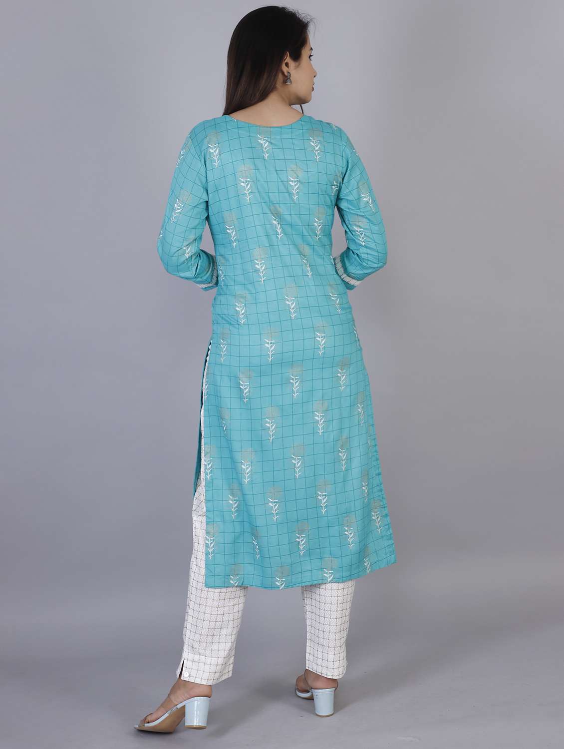 light blue printed kurta & pant set - 21171190 - Standard Image - 3