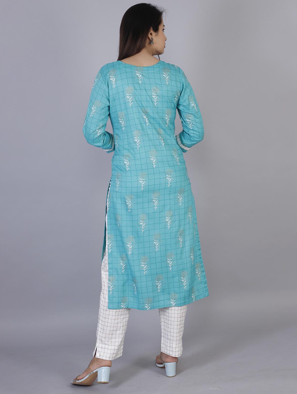 light blue printed kurta & pant set - 21171192 - Standard Image - 3