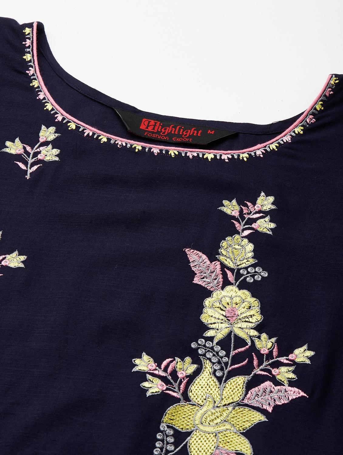 navy blue embroidered kurta pant set - 21171570 - Standard Image - 5