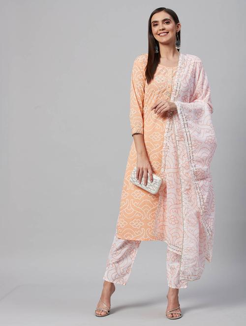 peach colored kurta pant set - 21171577 - Standard Image - 0