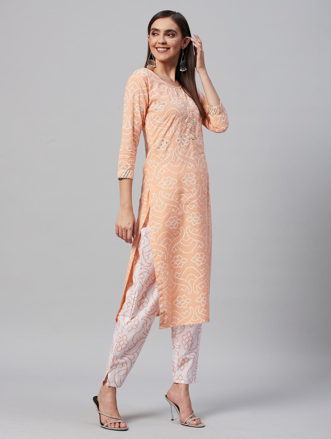 peach colored kurta pant set - 21171577 - Standard Image - 3