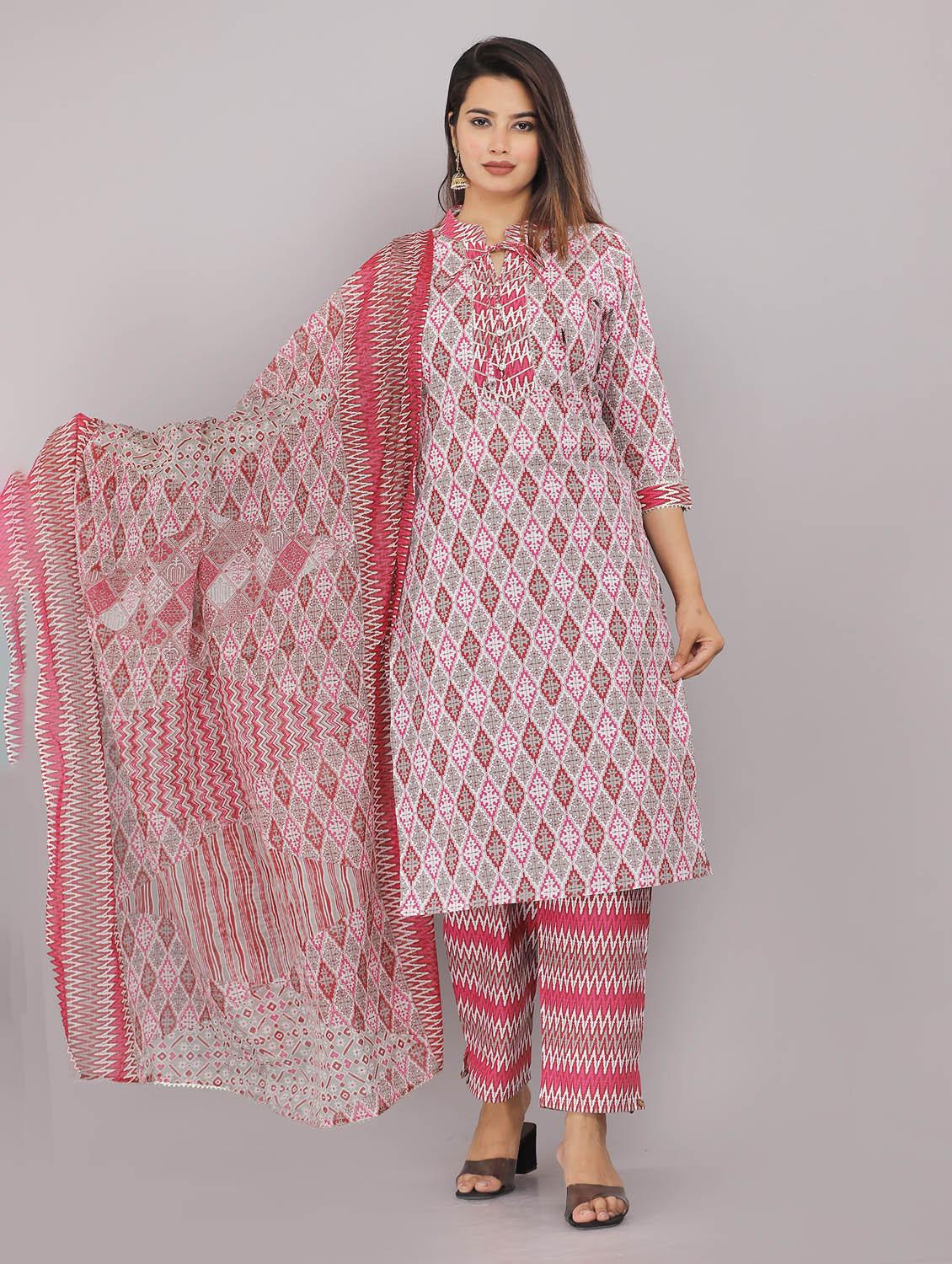 women three quarter sleeve kurta pant with dupatta set - 21171660 - Zoom Image - 0