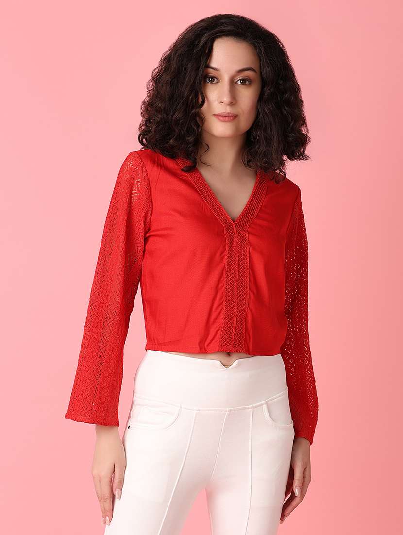 red solid crop top
