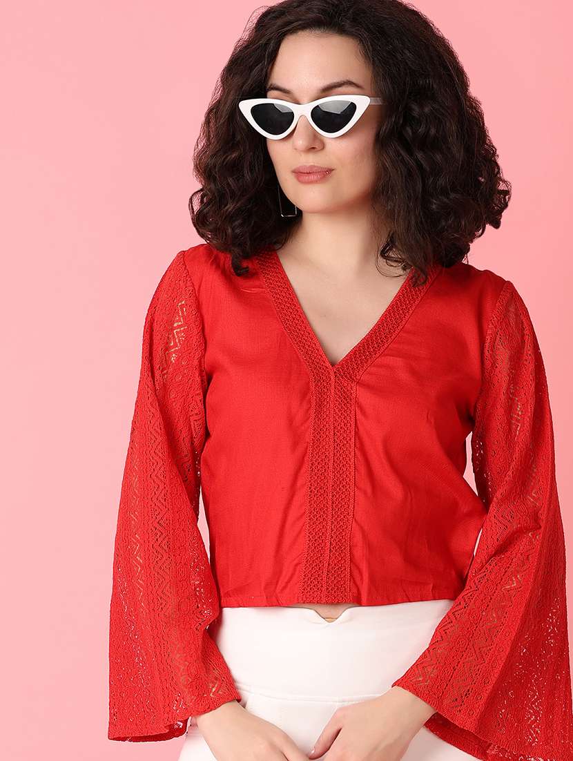 red solid crop top - 21172205 -  Standard Image - 3