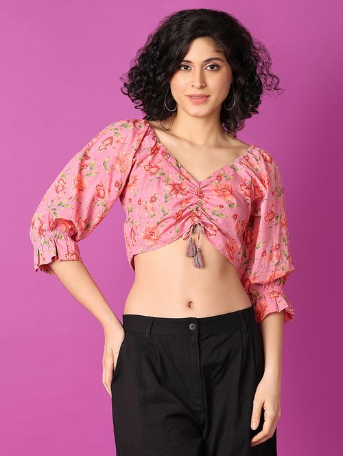 pink floral printed crop top - 21172237 -  Standard Image - 0