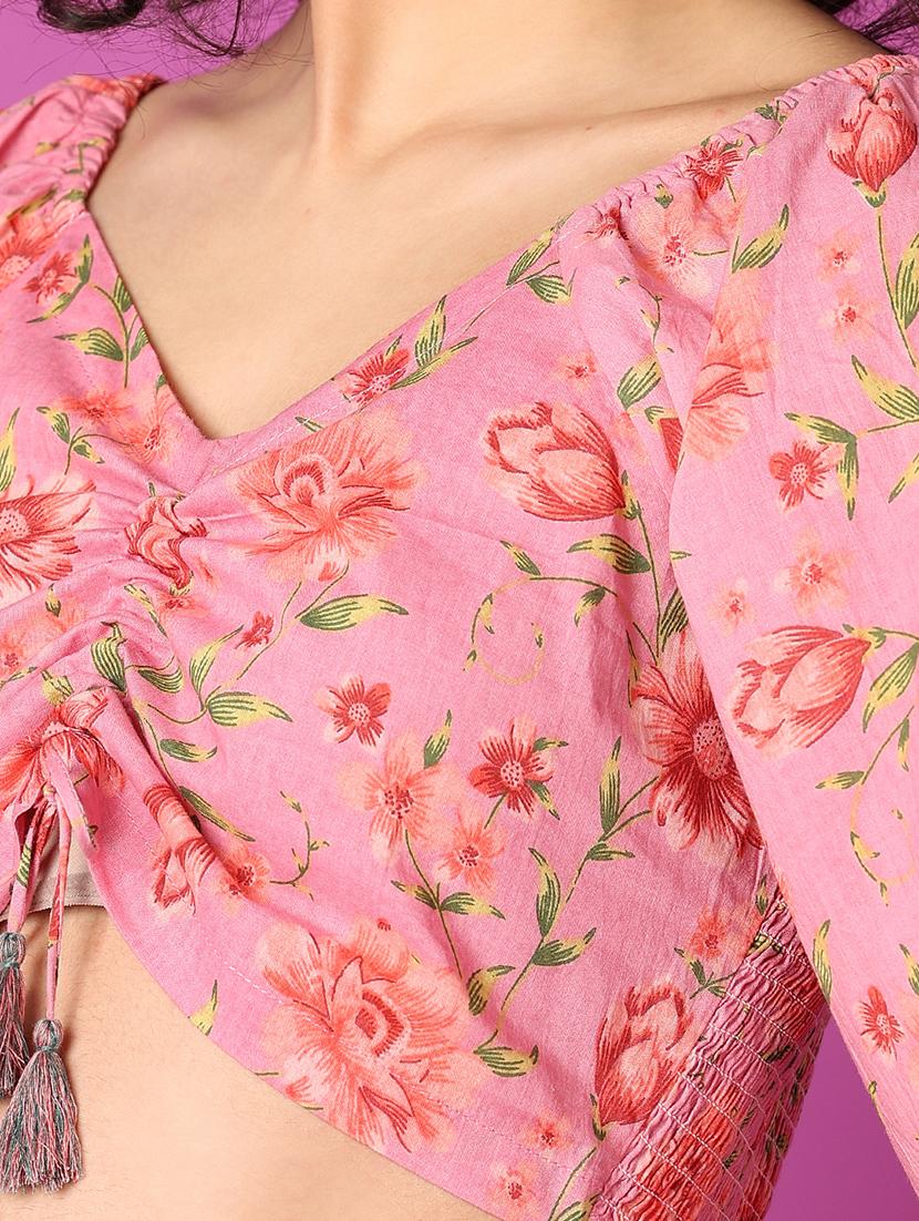 pink floral printed crop top - 21172237 - Standard Image - 5