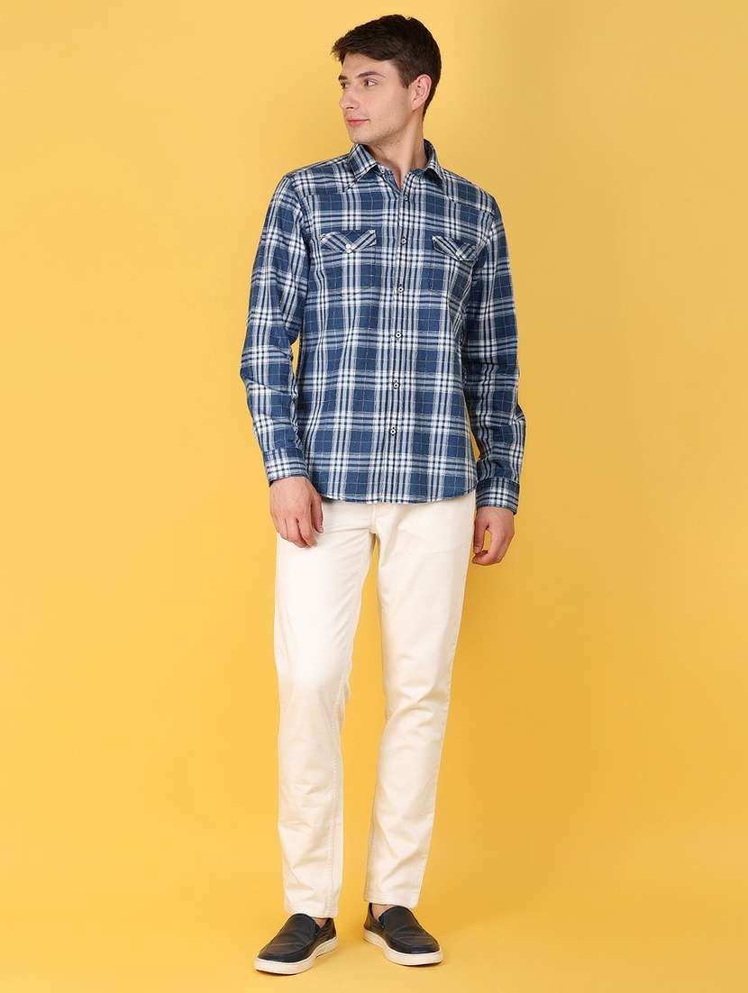 men navy blue regular fitr checkered casual shirt - 21172239 -  Standard Image - 3