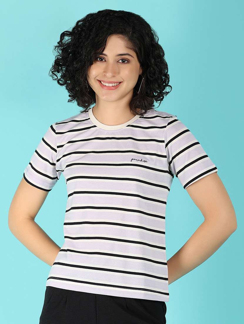 women lavender cotton regular t-shirt