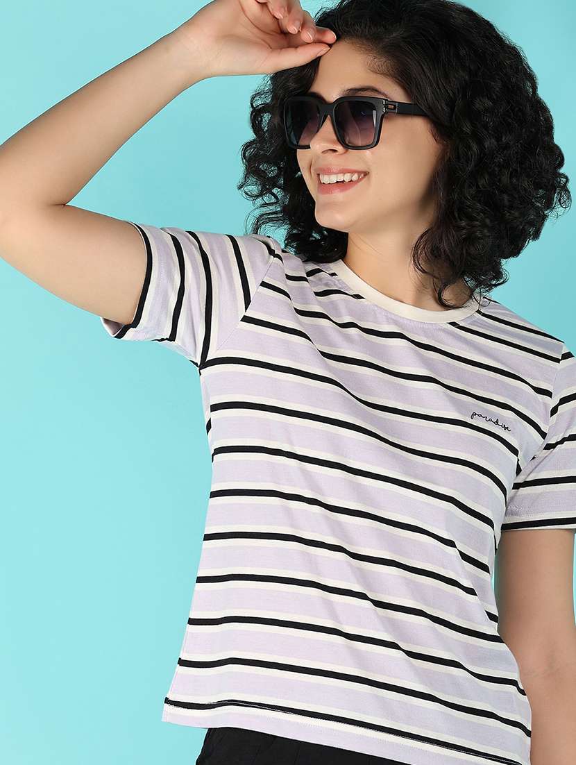 women lavender cotton regular t-shirt - 21172399 -  Standard Image - 3