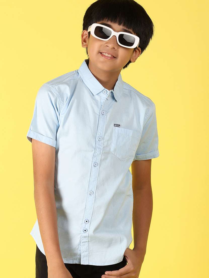 boys light blue solids cotton shirt - 21172413 -  Standard Image - 3