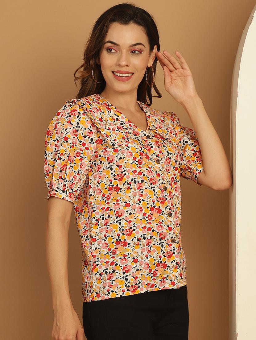 white printed viscose regular top - 21172600 - Zoom Image - 0