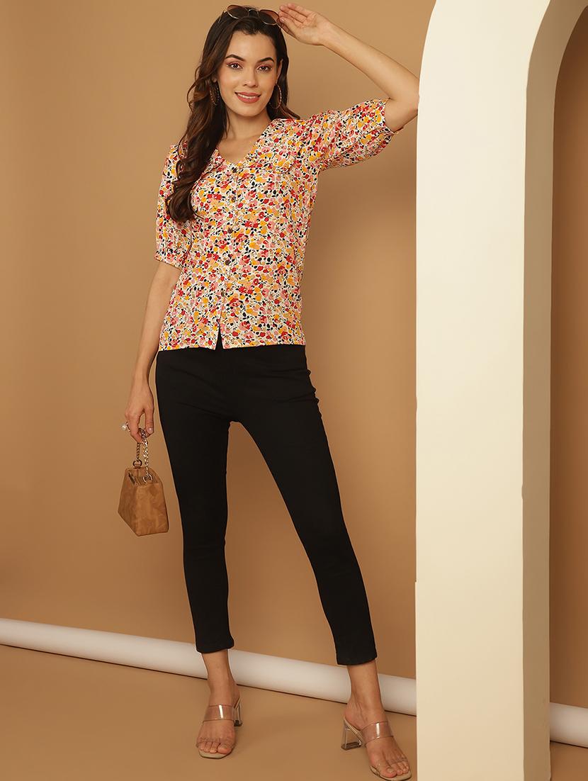 white printed viscose regular top - 21172600 - Standard Image - 3