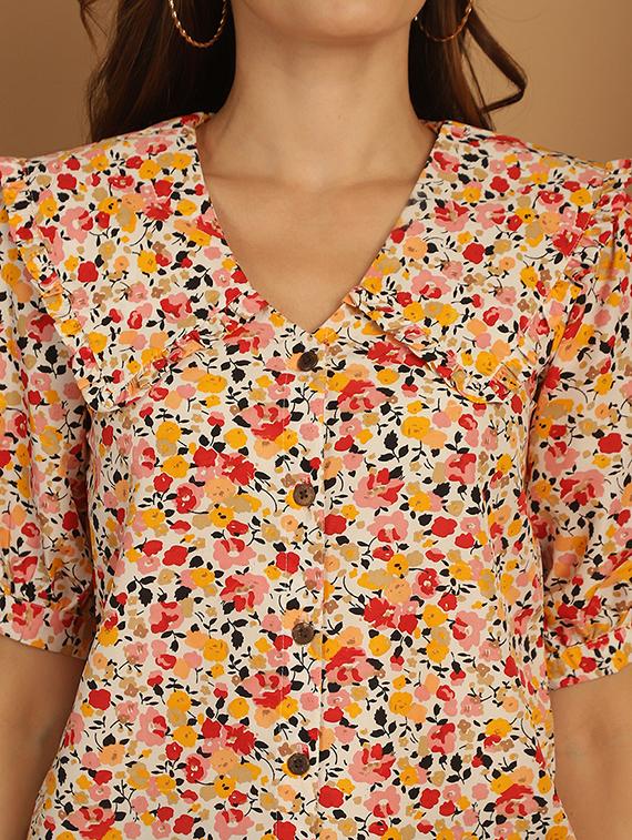 white printed viscose regular top - 21172600 - Standard Image - 5