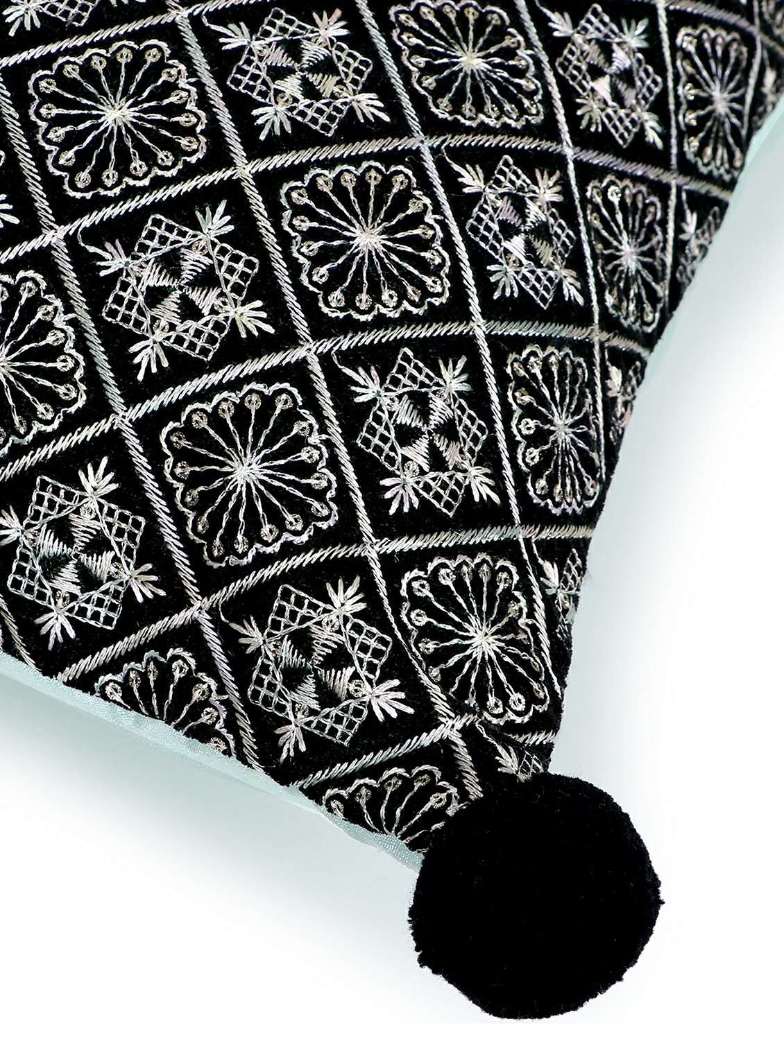 mezposh black & multi harlequin embroidered velvet & faux silk cushion cover (16"x16") - 21172648 -  Standard Image - 5