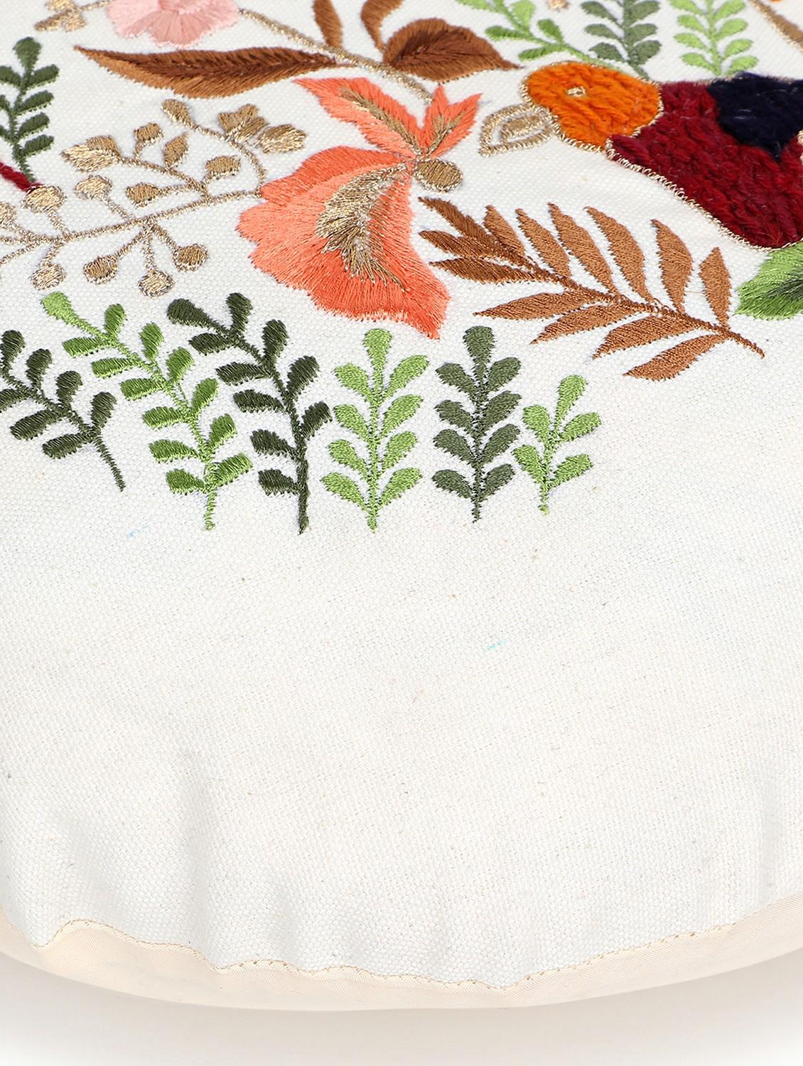 mezposh natural & multi quirky embroidered cotton canvas cushion cover (16 inch dia) - 21172661 - Standard Image - 5