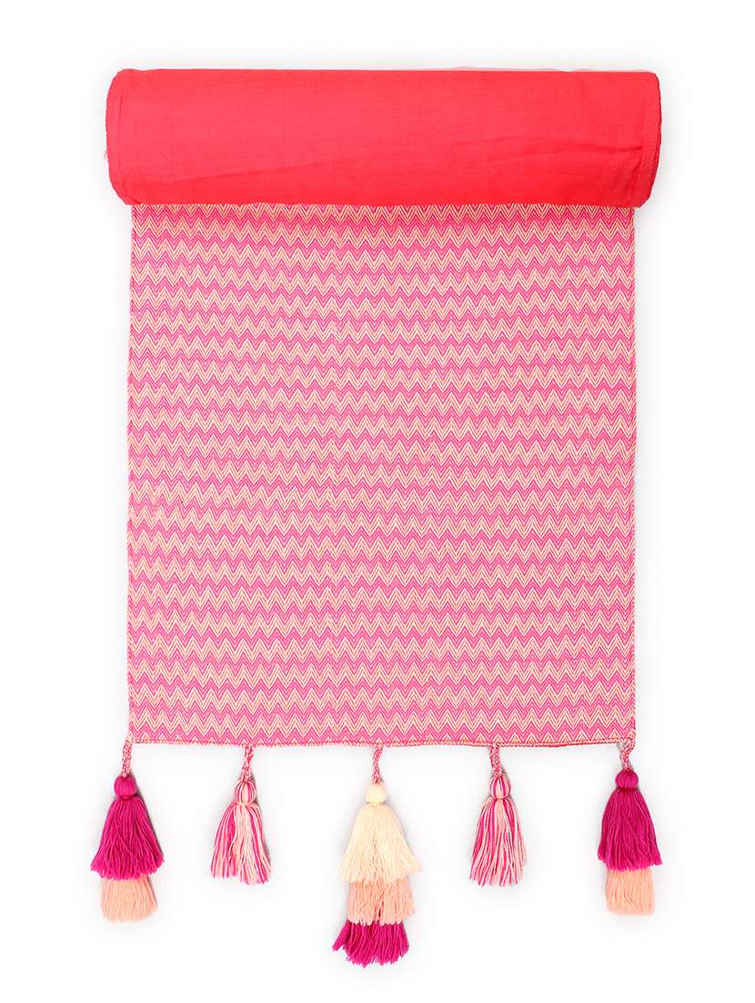 mezposh stave fuchsia & multi chevron self design cotton acrylic table runner (6 seater) - 21172670 -  Standard Image - 3