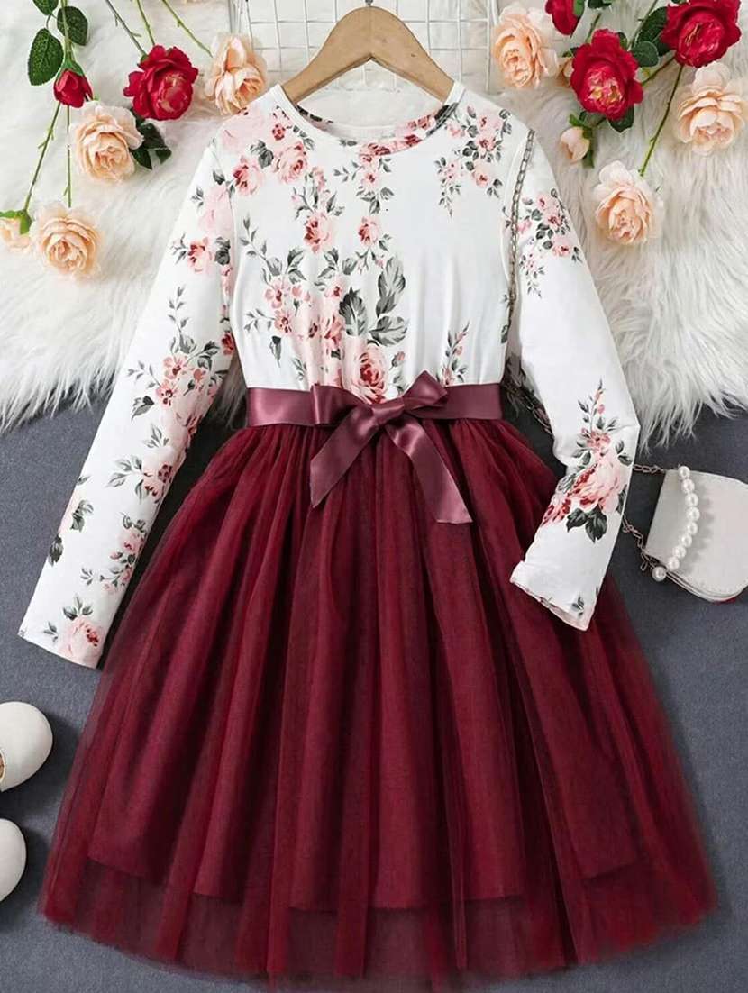 maroon net frock