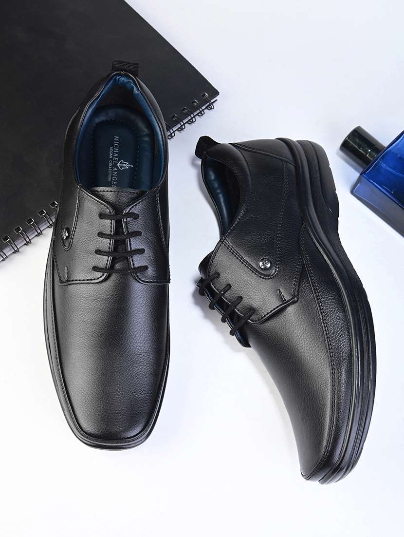 black pu laceup derbies - 21173334 - Zoom Image - 0