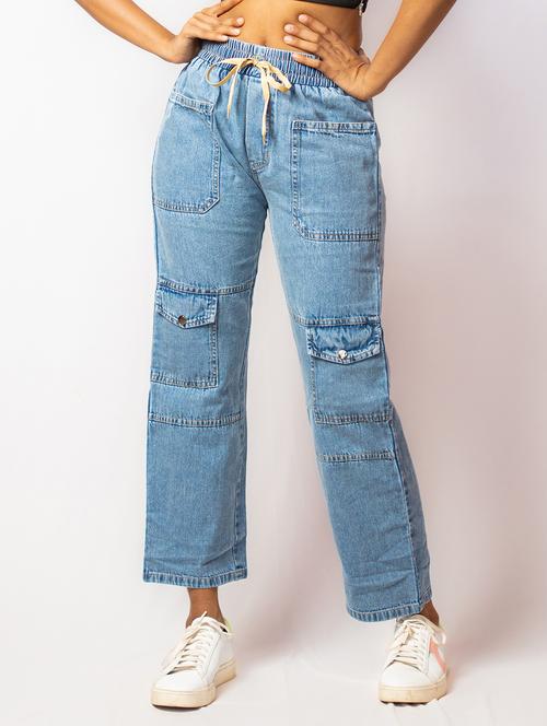 blue cotton blend cargos trouser - 21173377 -  Standard Image - 0