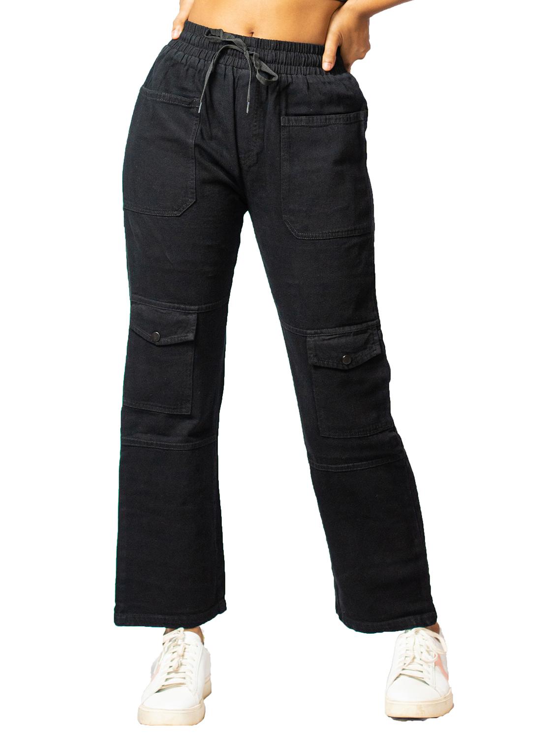 black cotton blend cargos trouser - 21173378 -  Zoom Image - 0