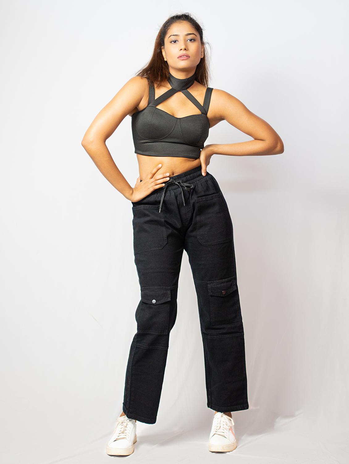 black cotton blend cargos trouser - 21173378 - Standard Image - 3