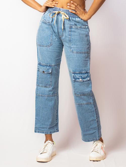 blue cotton blend cargos trouser - 21173379 - Standard Image - 0