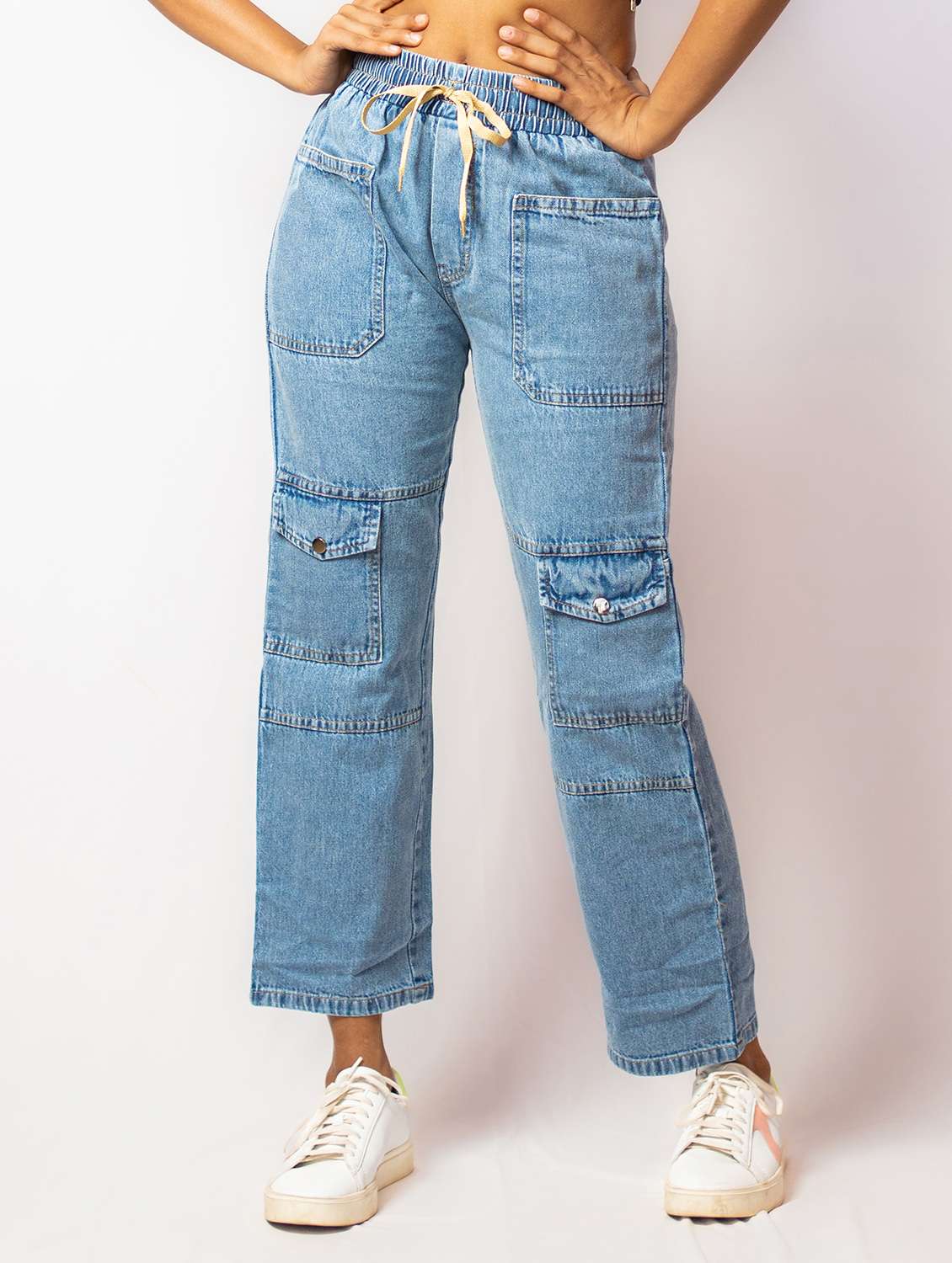 light blue cotton blend cargos trouser - 21173395 -  Zoom Image - 0