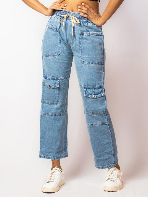 light blue cotton blend cargos trouser - 21173397 - Standard Image - 0