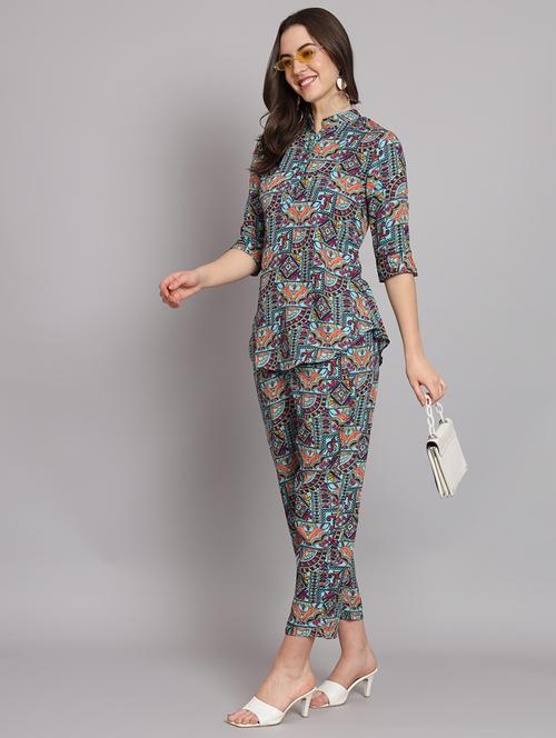 blue crepe top and trouser co-ord set - 21173438 -  Standard Image - 0