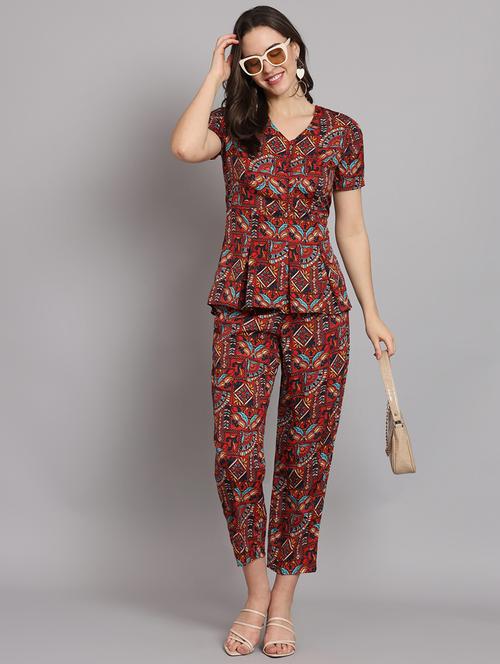 red crepe top and trouser co-ord set - 21173439 -  Standard Image - 0